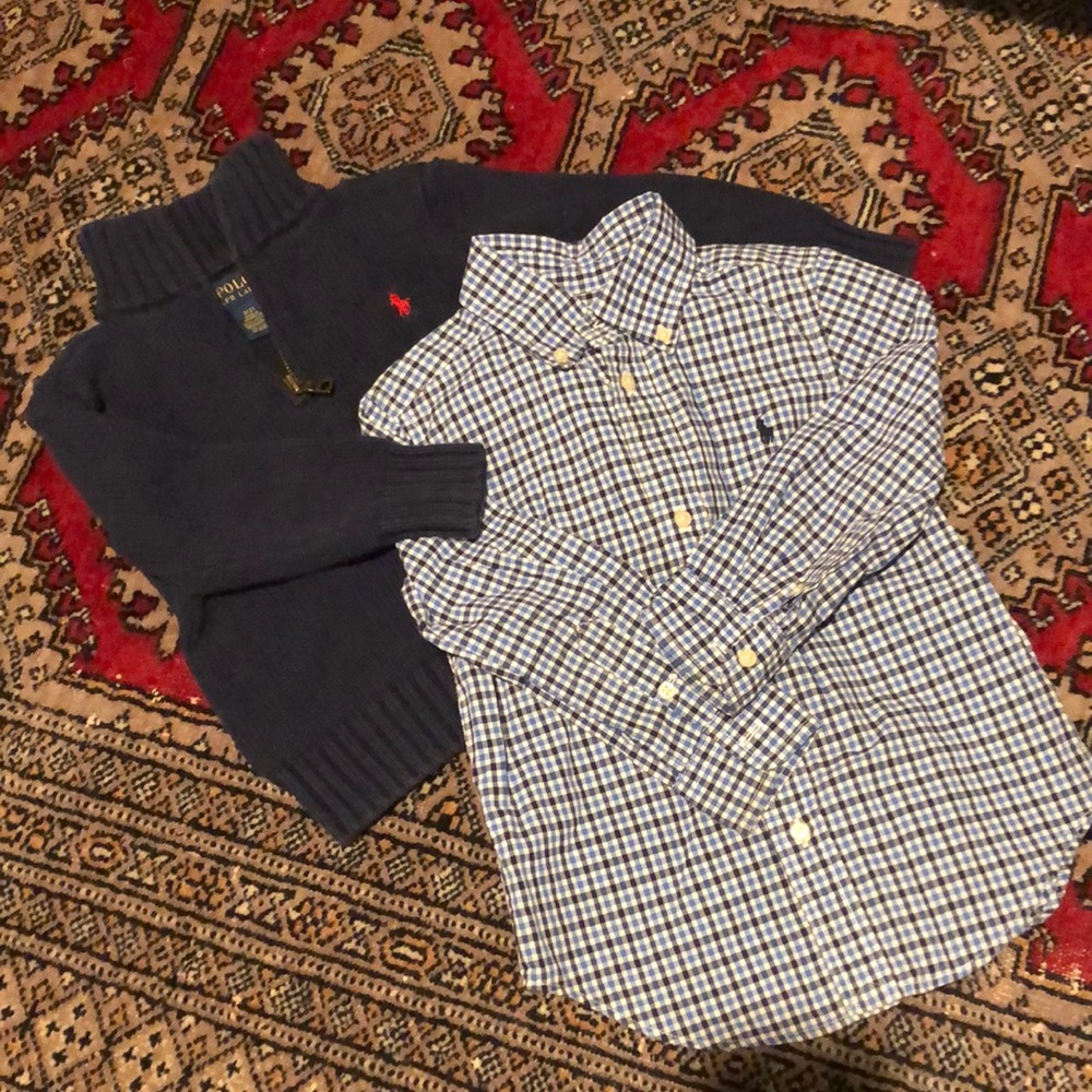 Polo Ralph Lauren 3T zip sweater and button down shirt
